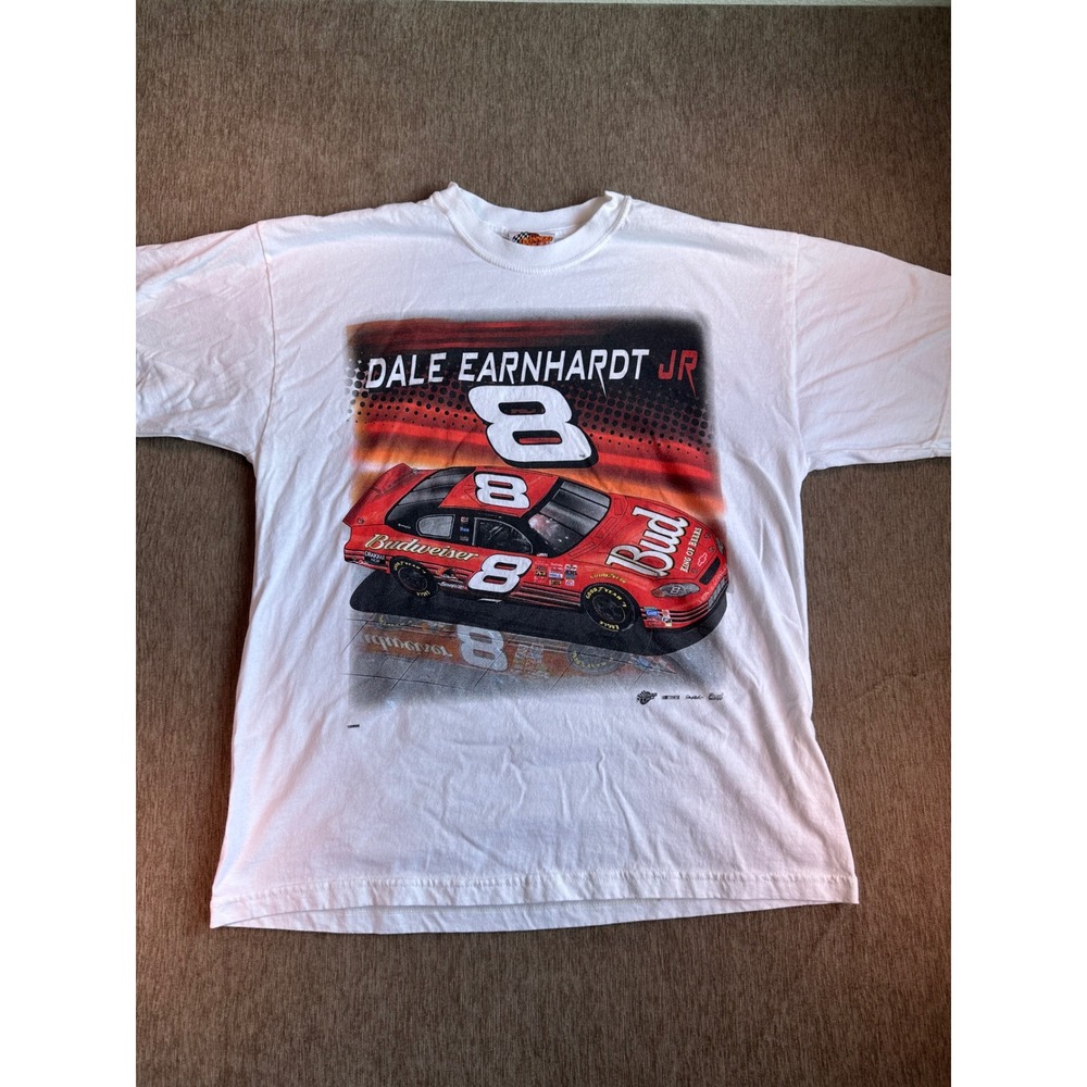 Vintage Dale Earnhardt Jr 8 Budweiser NASCAR Racing T-Shirt White Men XL